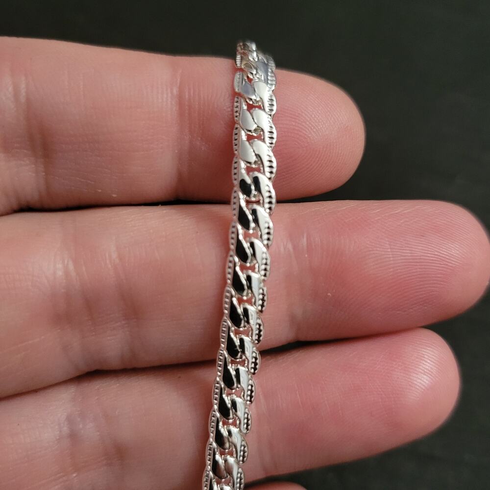 Silver textured cuban chain bracelet